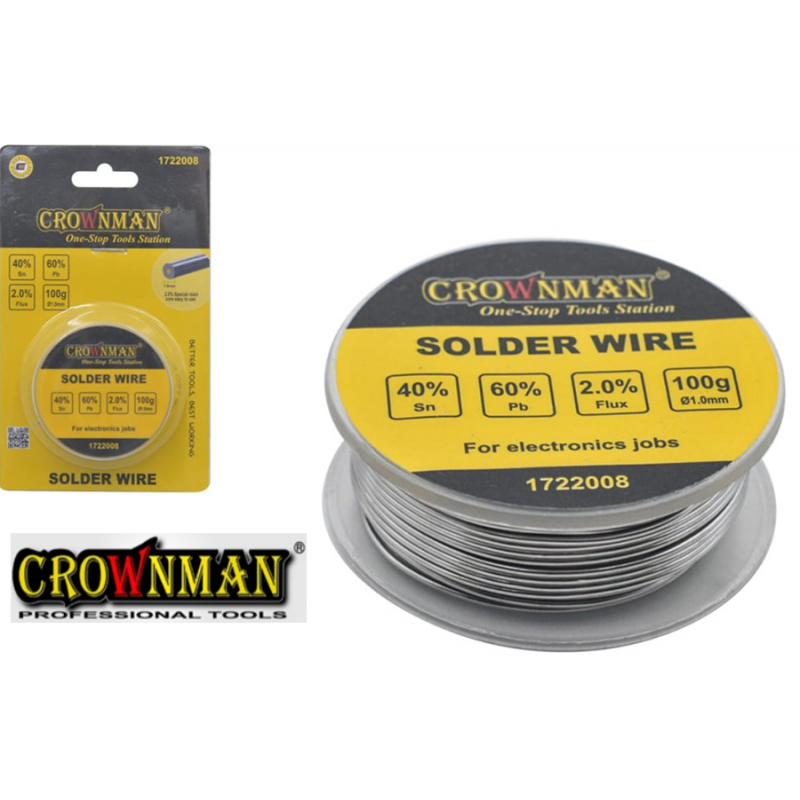 Lodalva 1mm 100gr  CROWNMAN 40% Sn, 60% Pb, 2,0% kušņa