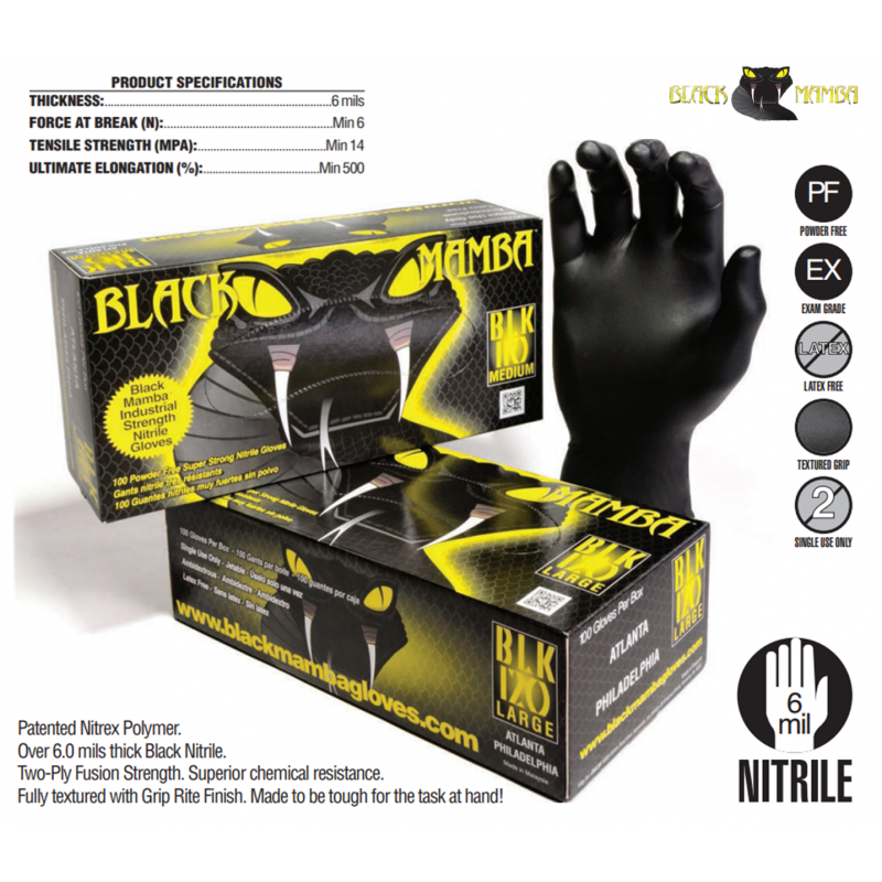 Industriālie nitrila cimdi  / 100gab. pakā BLACK MAMBA