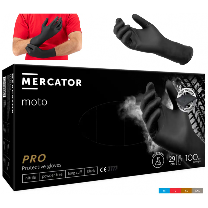 Nitrila cimdi Ideall MOTO , melni 100 gab., bez pūdera, MERCATOR