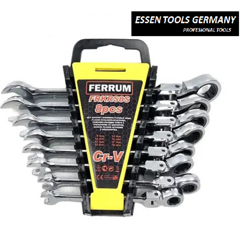 Uzgriežņu atslēgu ar tirkšķi komplekts  šarnīrveida 8-19 mm 8gb ESSEN TOOLS