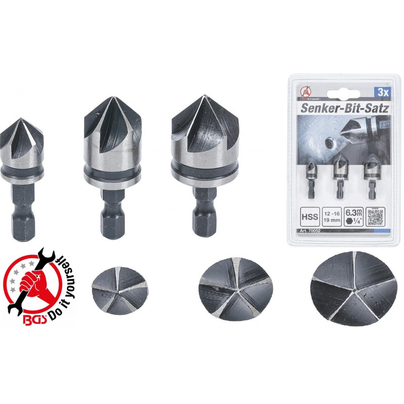 Taper drills / cutters HSS 6.3 mm (1/4 ") 12 - 16 - 19 mm 3pcs