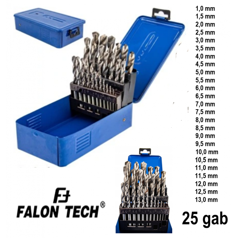 Urbju komplekts metālam HSS 1-13mm 25gb FALON-TECH