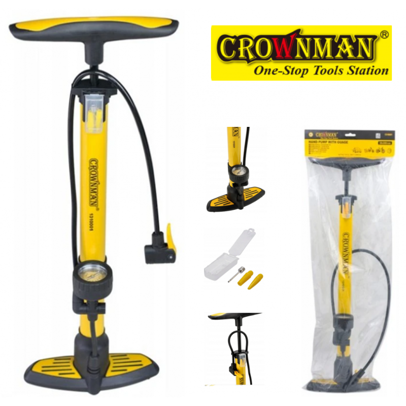 Rokas pumpis 38x600 mm ar manometru CROWNMAN