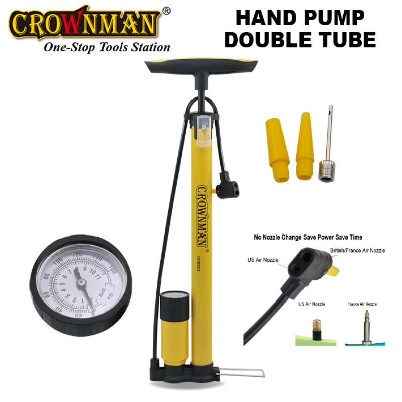 Metāla dubultais rokas sūknis - pumpis ar plastmasas rokturi 38x600 mm CROWNMAN