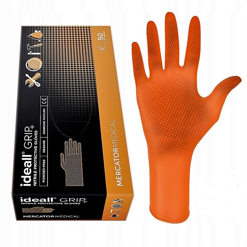 ideall® grip+ orange premium nitrila cimdi (50gab/pakā)