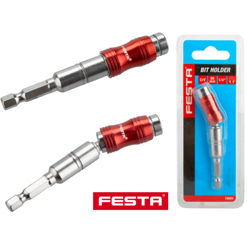 Šarnīrveida uzgaļu turētājs-noliecams   CrV 1/4" 90 mm ar magnētu FESTA