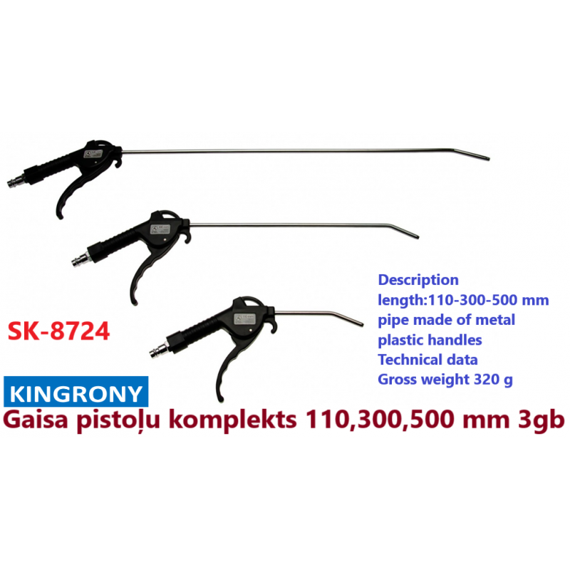 Gaisa pistoļu komplekts 100 , 300 , 500 mm  3 gab. komplekts KINGRONY