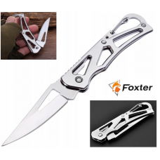 Saliekams kabatas nazis, hromēts, viegls, ar tūristu karabīni,  INOX  14 cm  FOXTER