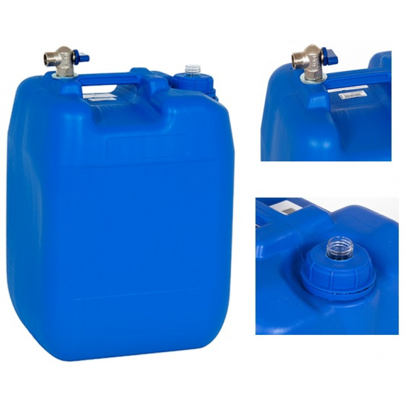Ūdens tvertne plastmasas zila 20 l ar krānu un ziepju dozatoru
